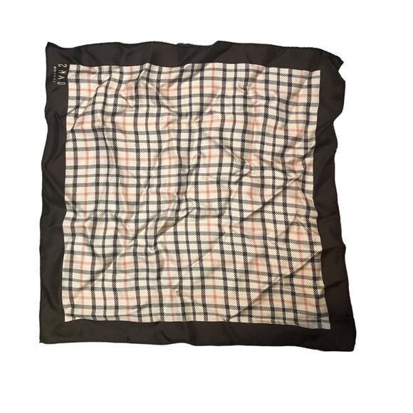 Daks London Plaid Handkerchief Neck Scarf Square Brown Tan - Picture 4 of 4